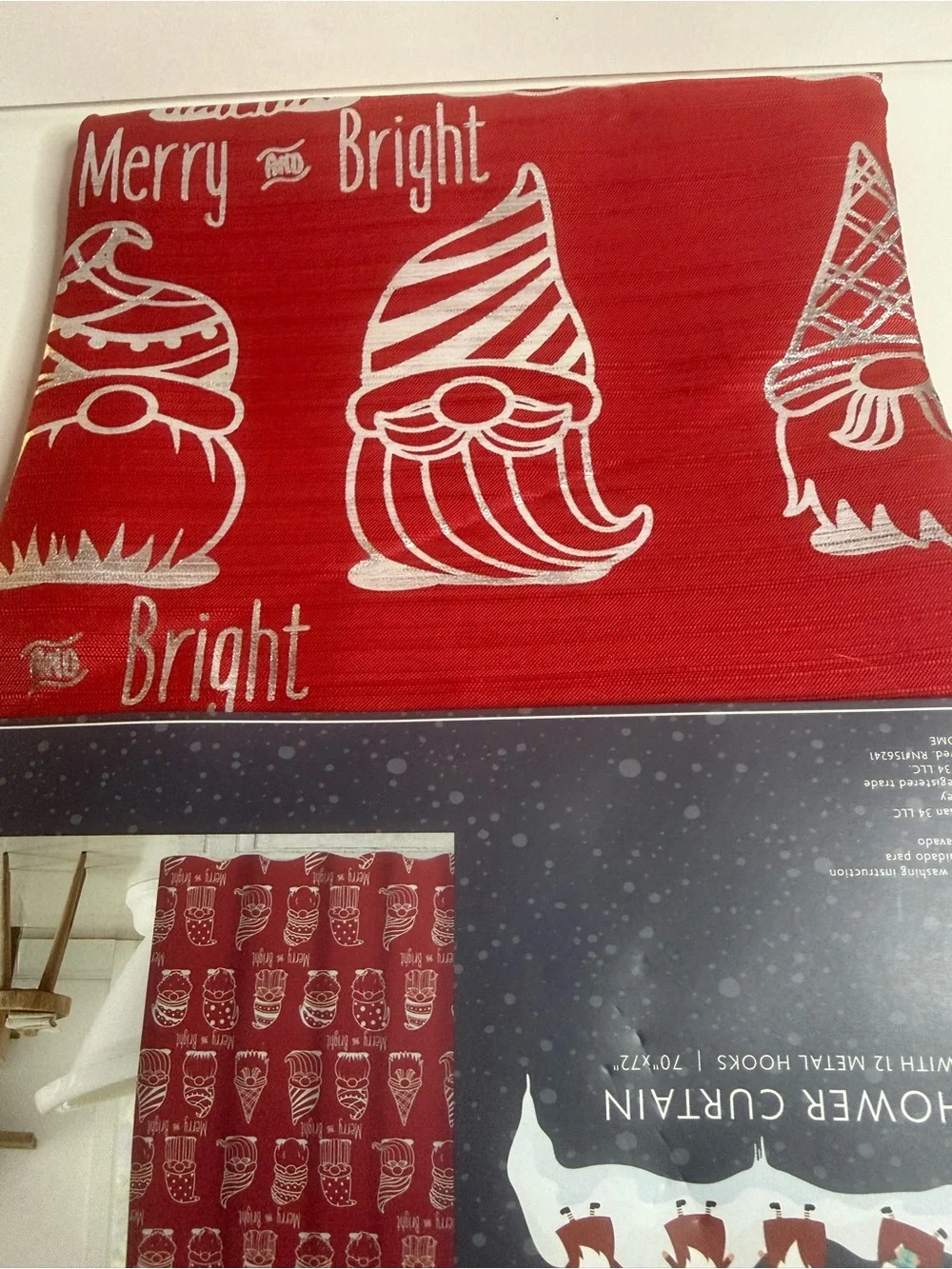 Shower Curtain Red Gnome Holiday Decor with 12 Metal Hooks by Artisan 31
